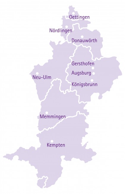 Karte Kirchenkreis Augsburg und Schwaben - violett